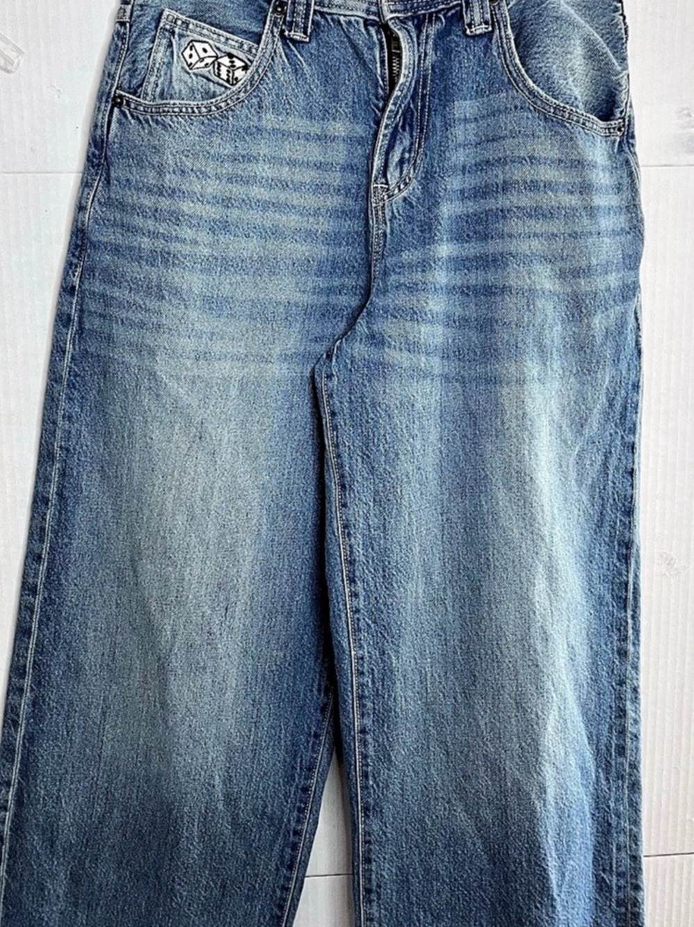 Aéropostale Dice Graphic Pocket Wide Leg Baggy Jeans Blue Pls look at the length